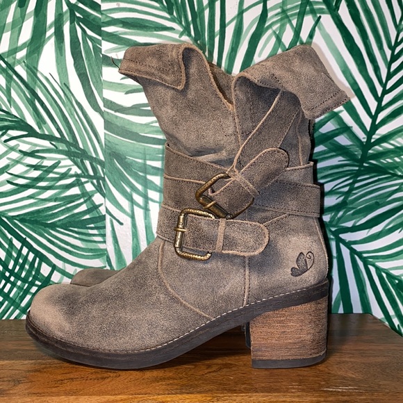 Felmini Distressed Brown Suede Leather Tanker Strap Ankle Boots Women’s 39/8.5-9 - Picture 4 of 10